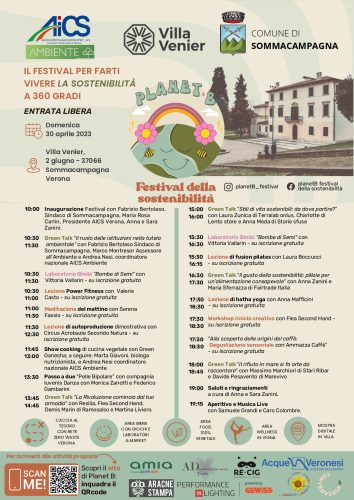 Locandina di Planet B, il festival della sostenibilità che si terrà domenica 23 aprile 2023 a Villa Venier, Sommacampagna
